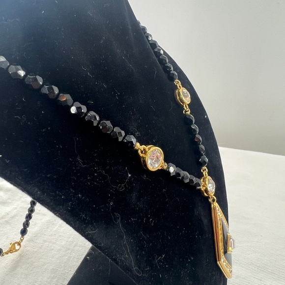 Vintage Monet Diamond Shape Pendant with AB beads and rhinestones - Picture 7 of 14